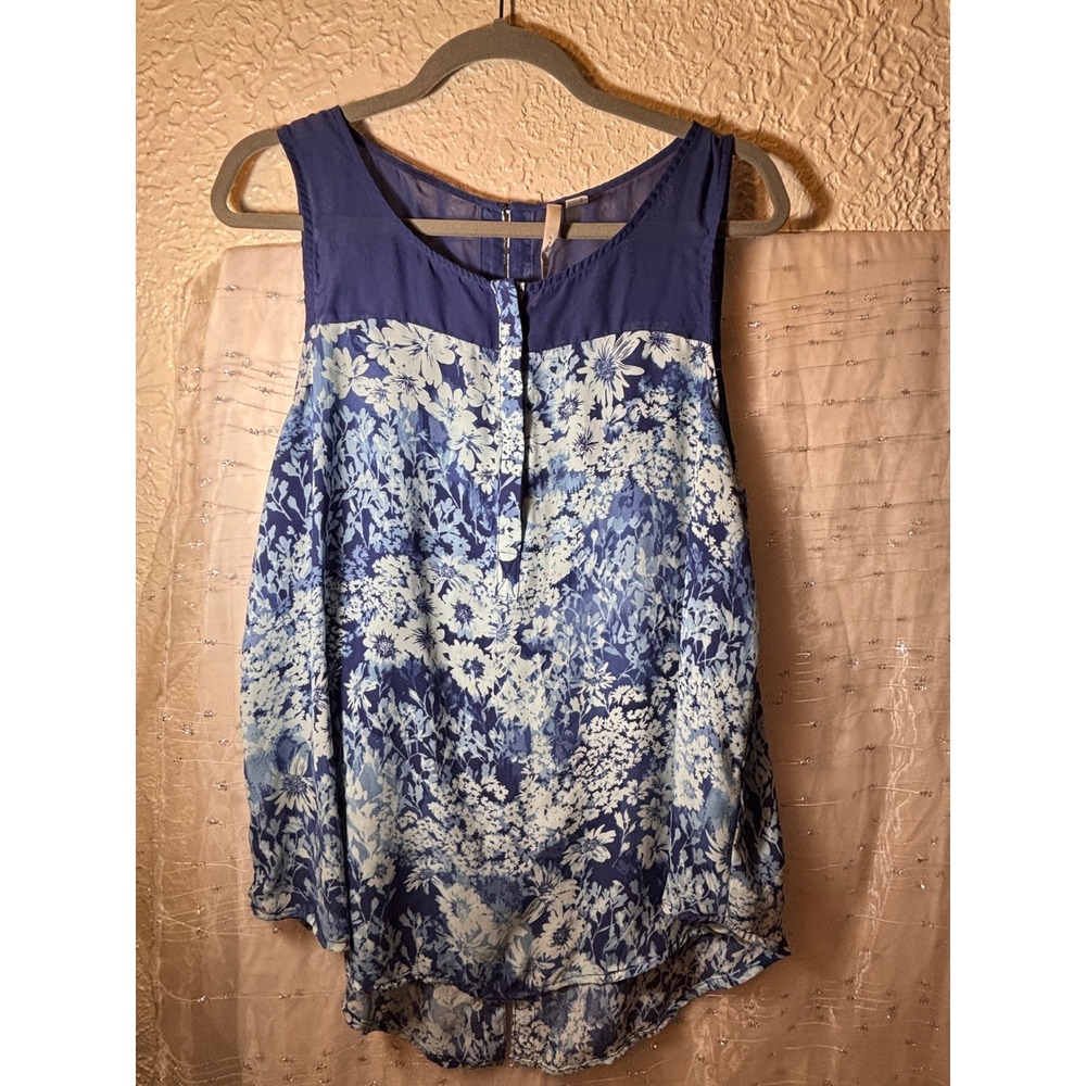 LC Lauren Conrad Floral Print Sleeveless Button Up Top Blouse Size L